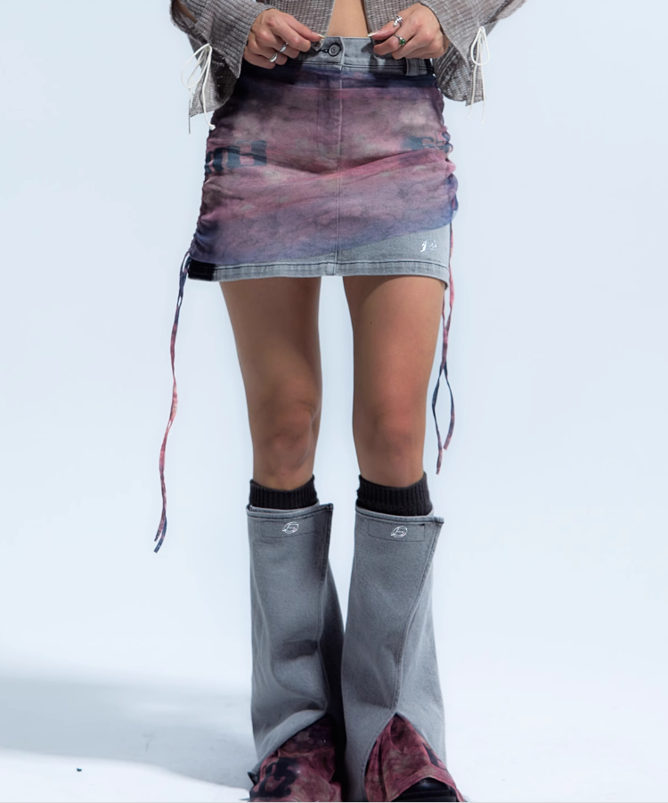 Y2K High Waist Denim Skirt - Detachable Pleated Slim Fit