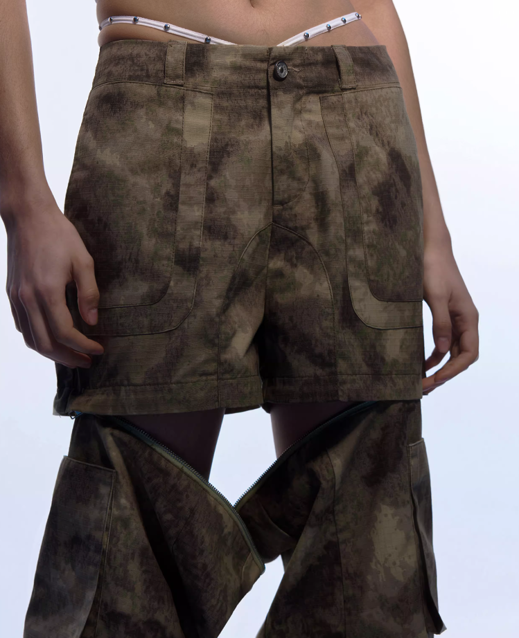 Y2K Camo Wide Leg Cargo Jeans - Detachable Streetwear