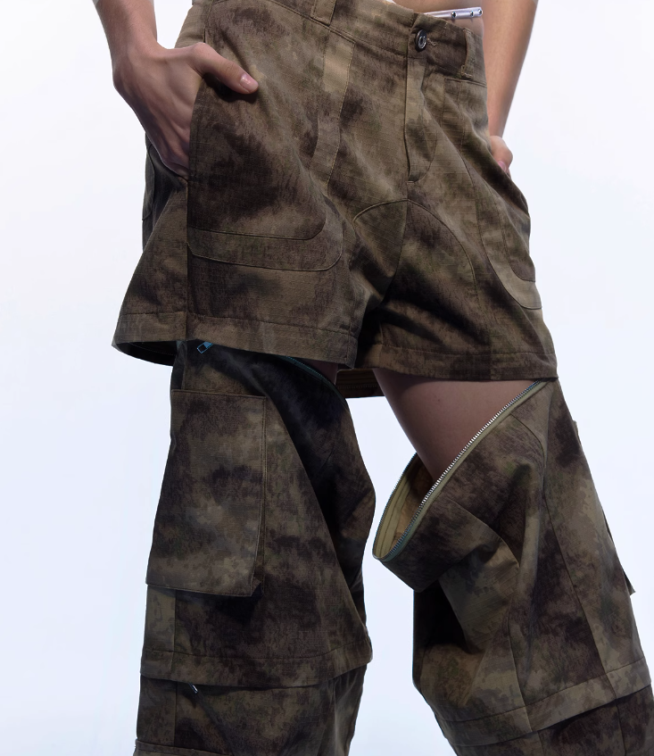 Y2K Camo Wide Leg Cargo Jeans - Detachable Streetwear