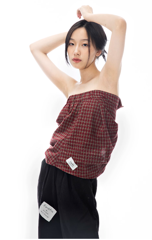 Y2K Plaid Backless Tube Skirt Set - Burgundy Chic