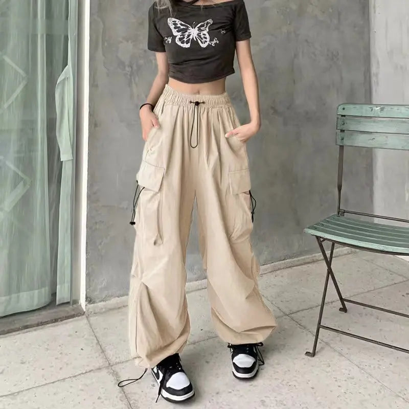 Y2K Cargo Pants - Wide Leg Drawstring High Waist Joggers
