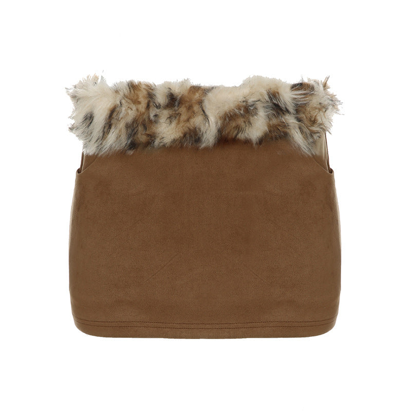 Tribal Fur Patchwork Set - Y2K Backless Low-Rise Chic
