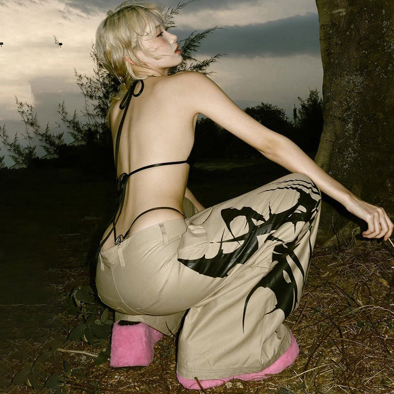Graffiti Print Wide-Leg Pants - Vintage High-Waist Streetwear