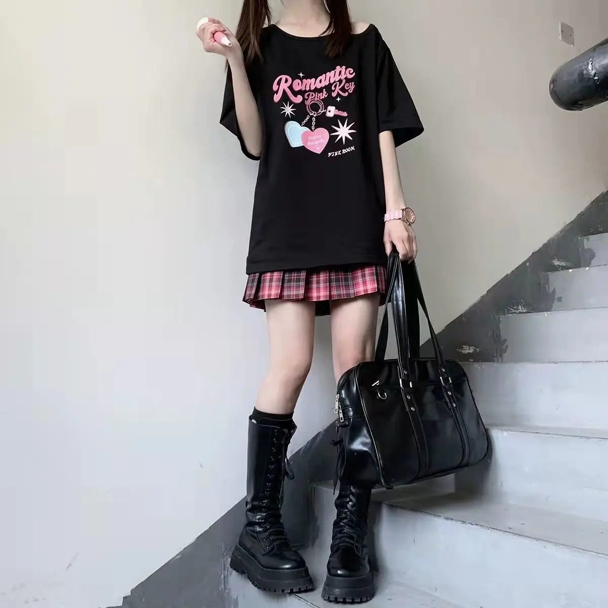 Y2K Kawaii Off Shoulder T-shirt - Harajuku Cute Graphic Tee