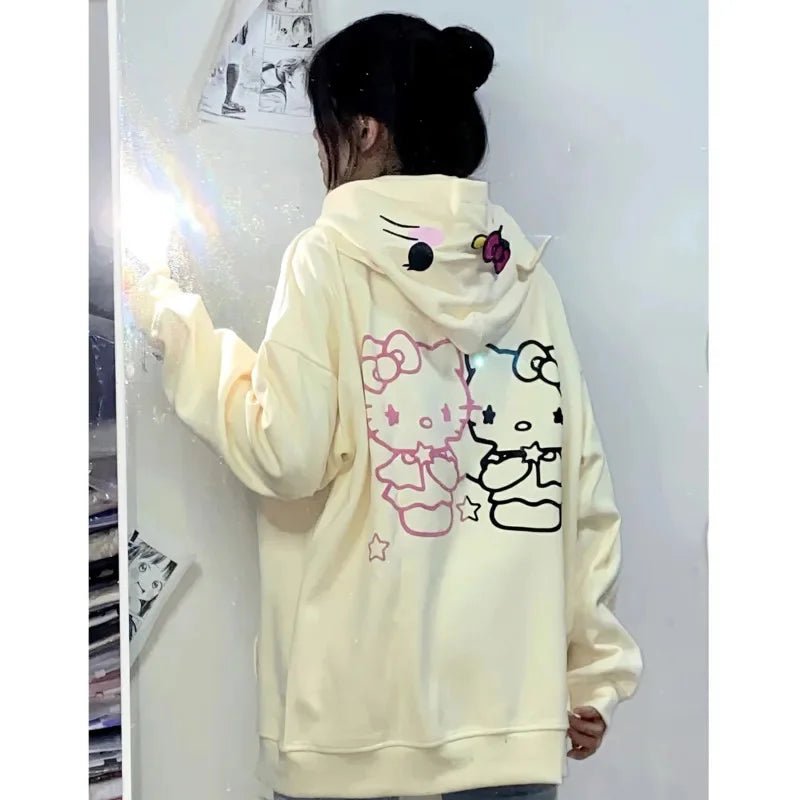 Y2K Kawaii Hello Kitty Plush Coat - Cute Sanrio Hooded Jacket