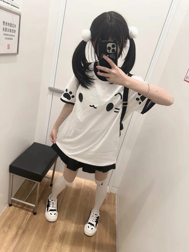 Y2K Kawaii Patchwork Tee - Harajuku Cute Cartoon Print