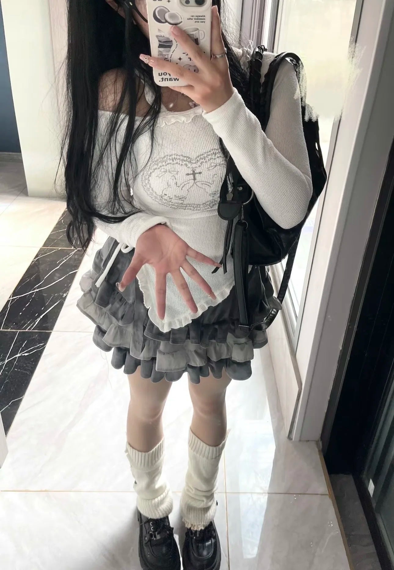 Y2K Kawaii Harajuku Ruffle Tee - Cute Rabbit Print