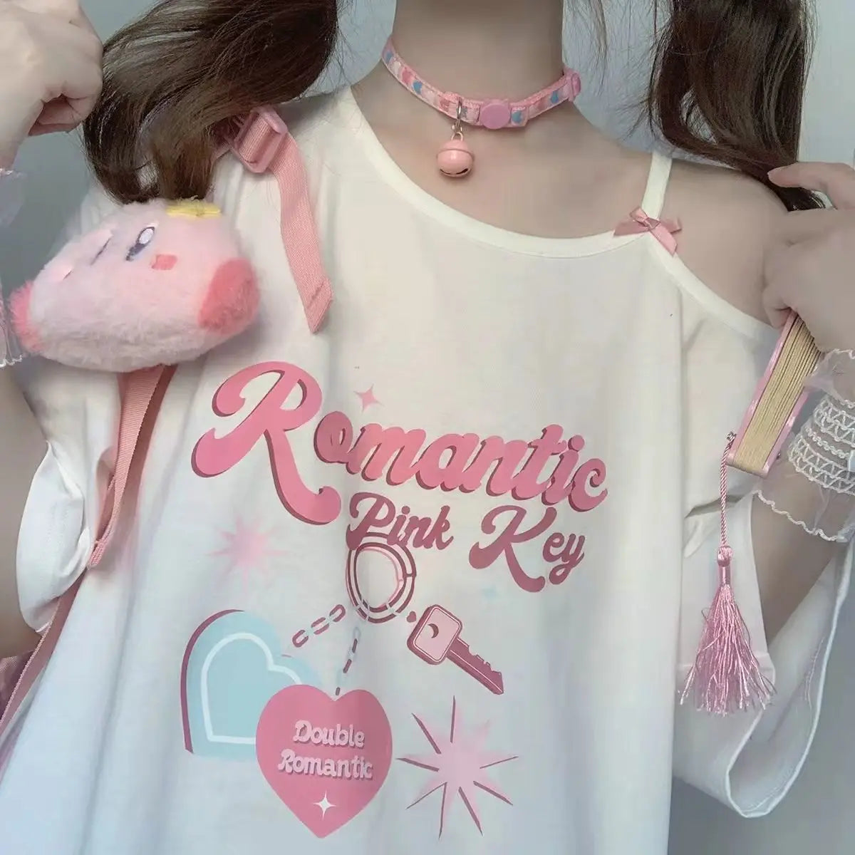 Y2K Kawaii Off Shoulder T-shirt - Harajuku Cute Graphic Tee