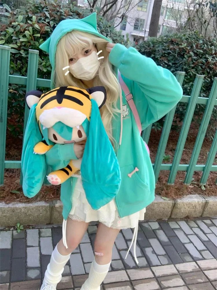 Y2K Kawaii Cat Ear Hoodie - Harajuku Oversized Jacket