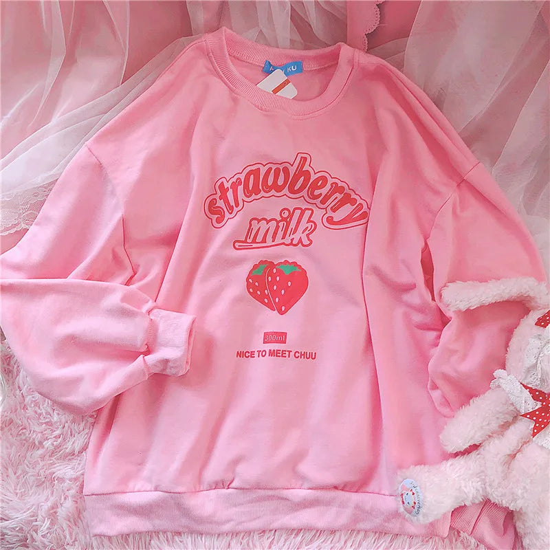 Kawaii Strawberry Sweatshirt - Harajuku Korean Style