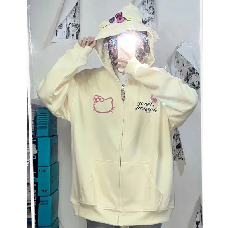 Y2K Kawaii Hello Kitty Plush Coat - Cute Sanrio Hooded Jacket