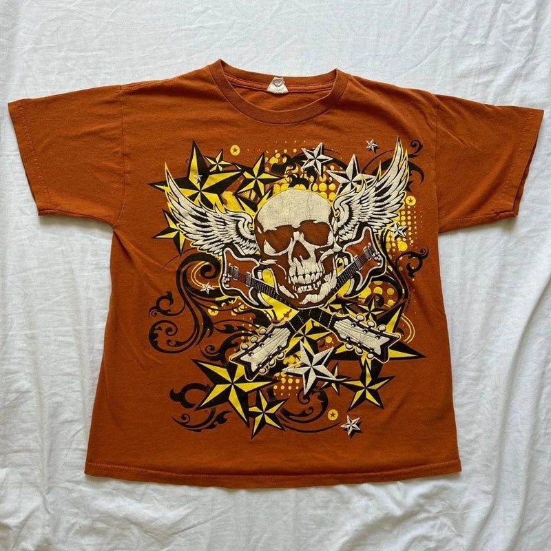 2000s Y2K Grunge Emo Skull Tee - Harajuku Kawaii
