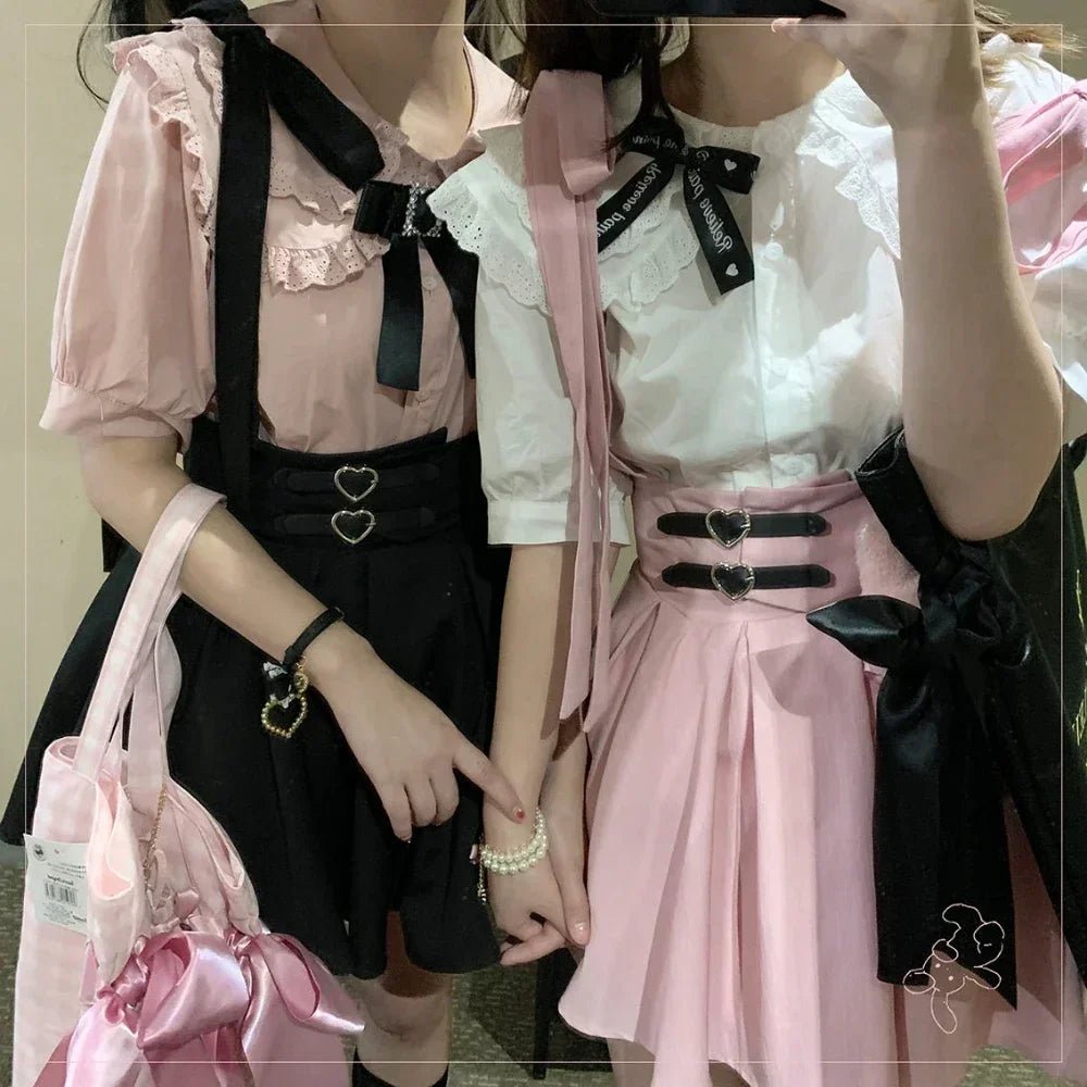 Y2K High Waist Suspender Skirt - Cute Gothic Streetwear