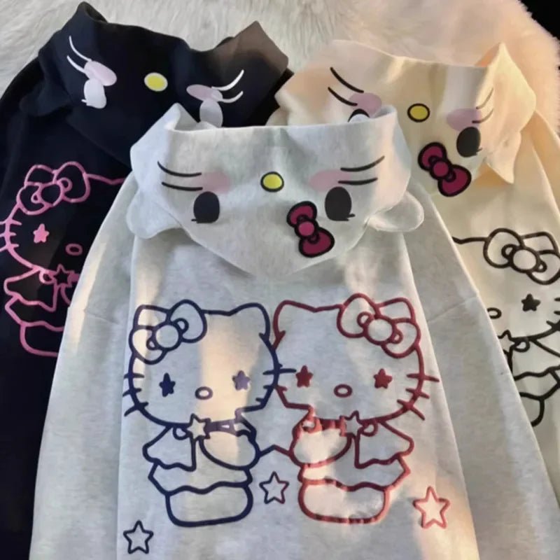 Y2K Kawaii Hello Kitty Plush Coat - Cute Sanrio Hooded Jacket