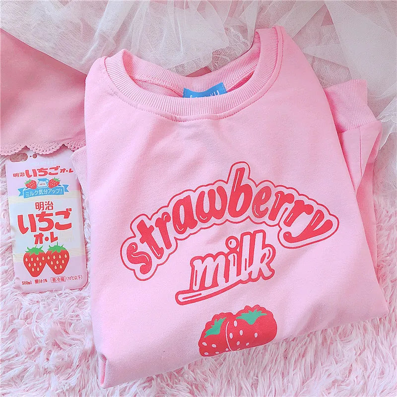 Kawaii Strawberry Sweatshirt - Harajuku Korean Style