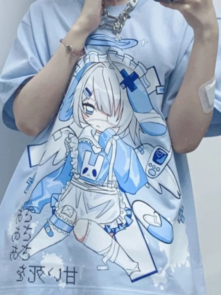 Y2K Kawaii Cartoon Print Tee - Harajuku Oversized Grunge
