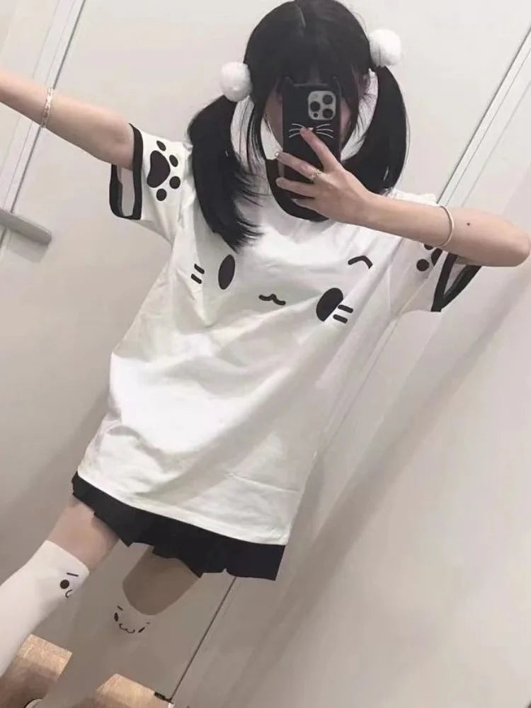 Y2K Kawaii Patchwork Tee - Harajuku Cute Cartoon Print
