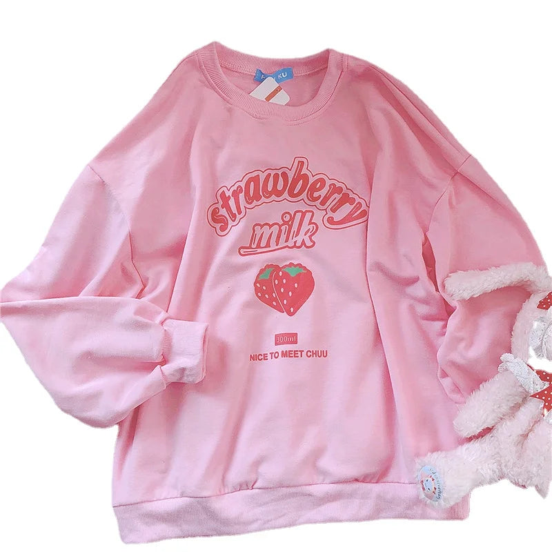 Kawaii Strawberry Sweatshirt - Harajuku Korean Style