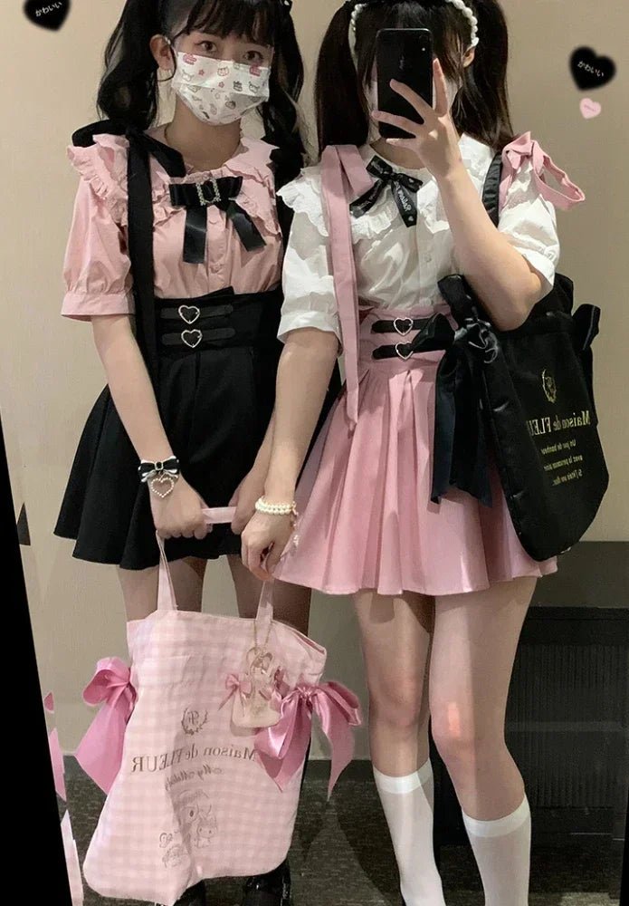 Y2K High Waist Suspender Skirt - Cute Gothic Streetwear