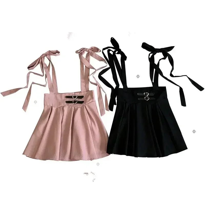 Y2K High Waist Suspender Skirt - Cute Gothic Streetwear