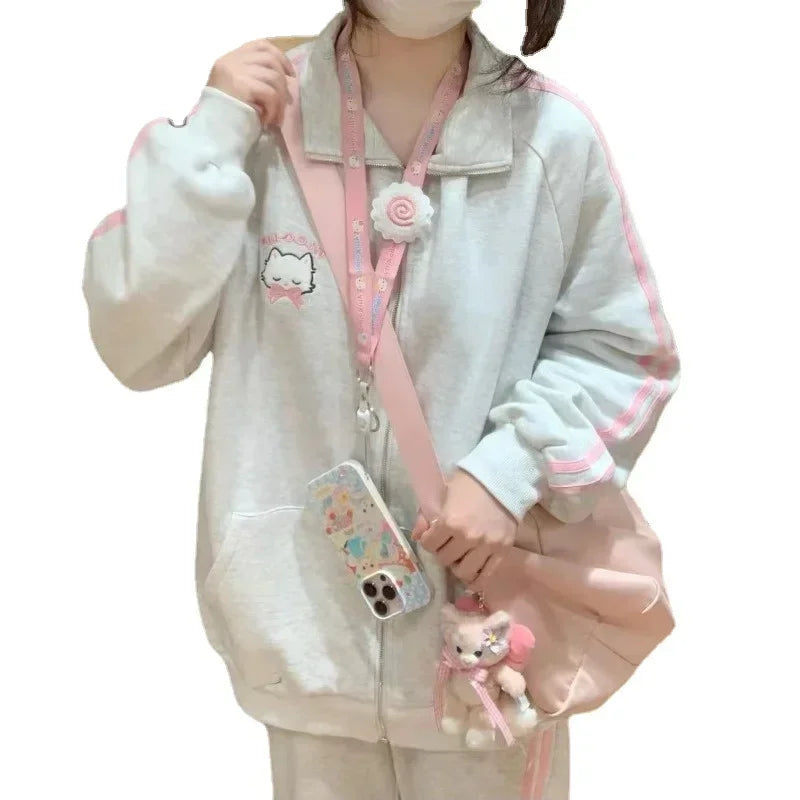 Kawaii Pink Cat Hoodie - Harajuku Oversized Style