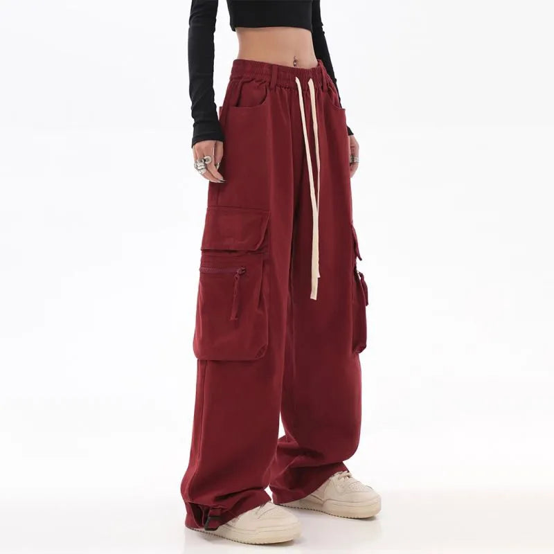 Y2K Vintage Red Cargo Pants - Oversized Hip Hop Streetwear