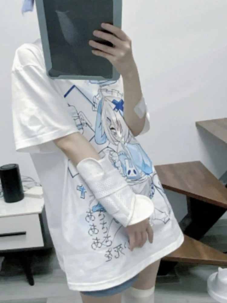 Y2K Kawaii Cartoon Print Tee - Harajuku Oversized Grunge