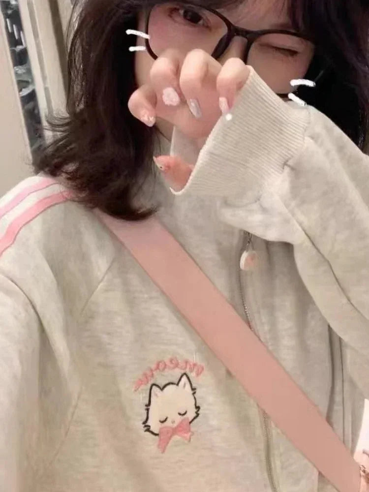 Kawaii Pink Cat Hoodie - Harajuku Oversized Style