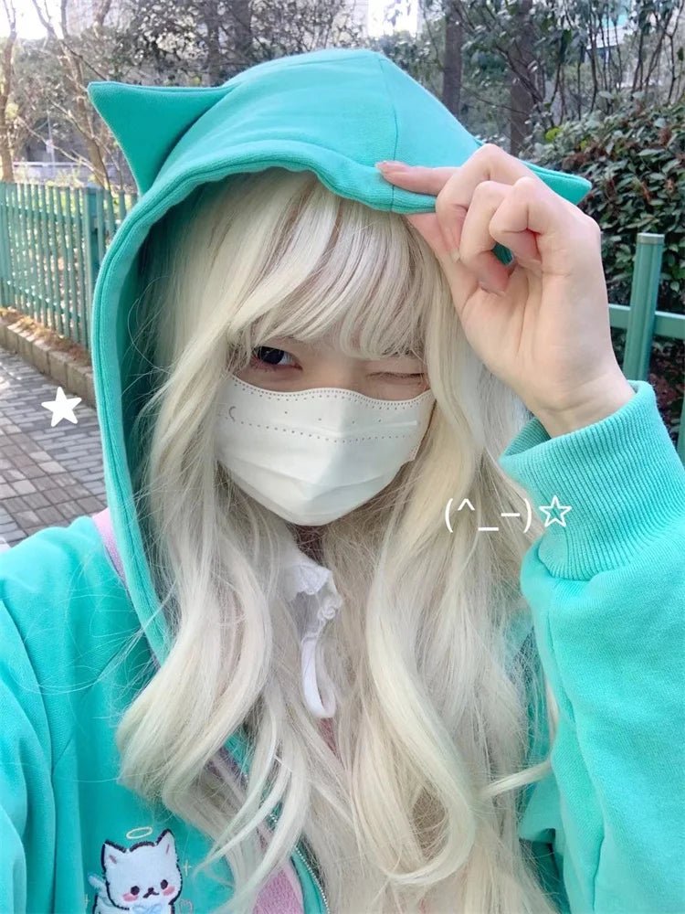 Y2K Kawaii Cat Ear Hoodie - Harajuku Oversized Jacket