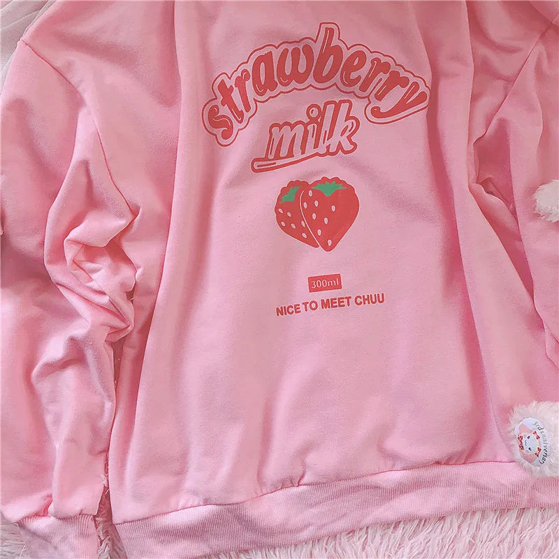 Kawaii Strawberry Sweatshirt - Harajuku Korean Style