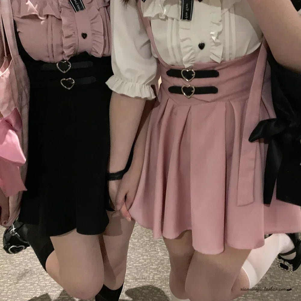 Y2K High Waist Suspender Skirt - Cute Gothic Streetwear