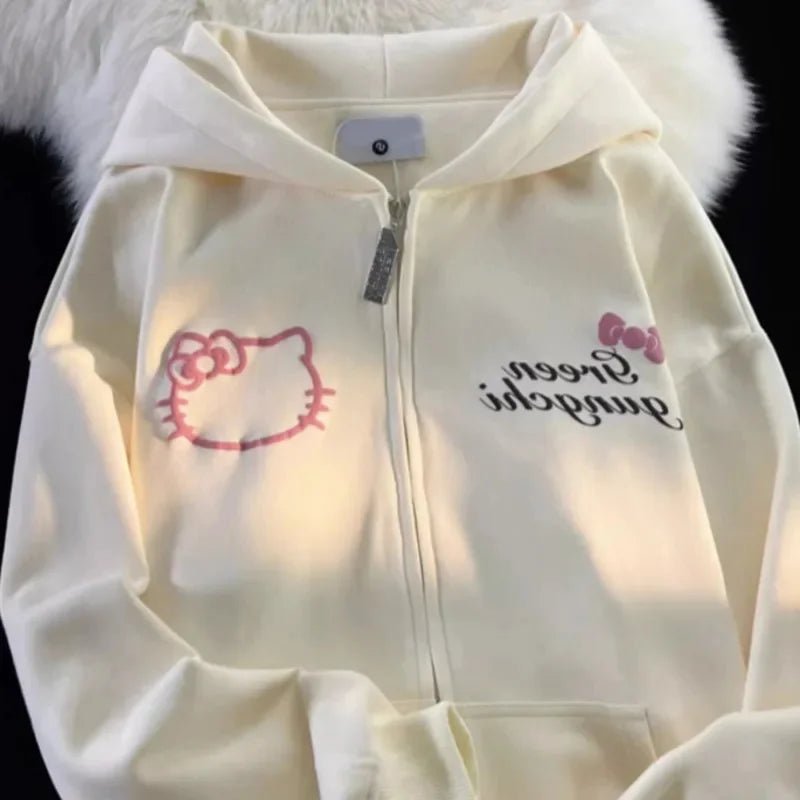 Y2K Kawaii Hello Kitty Plush Coat - Cute Sanrio Hooded Jacket