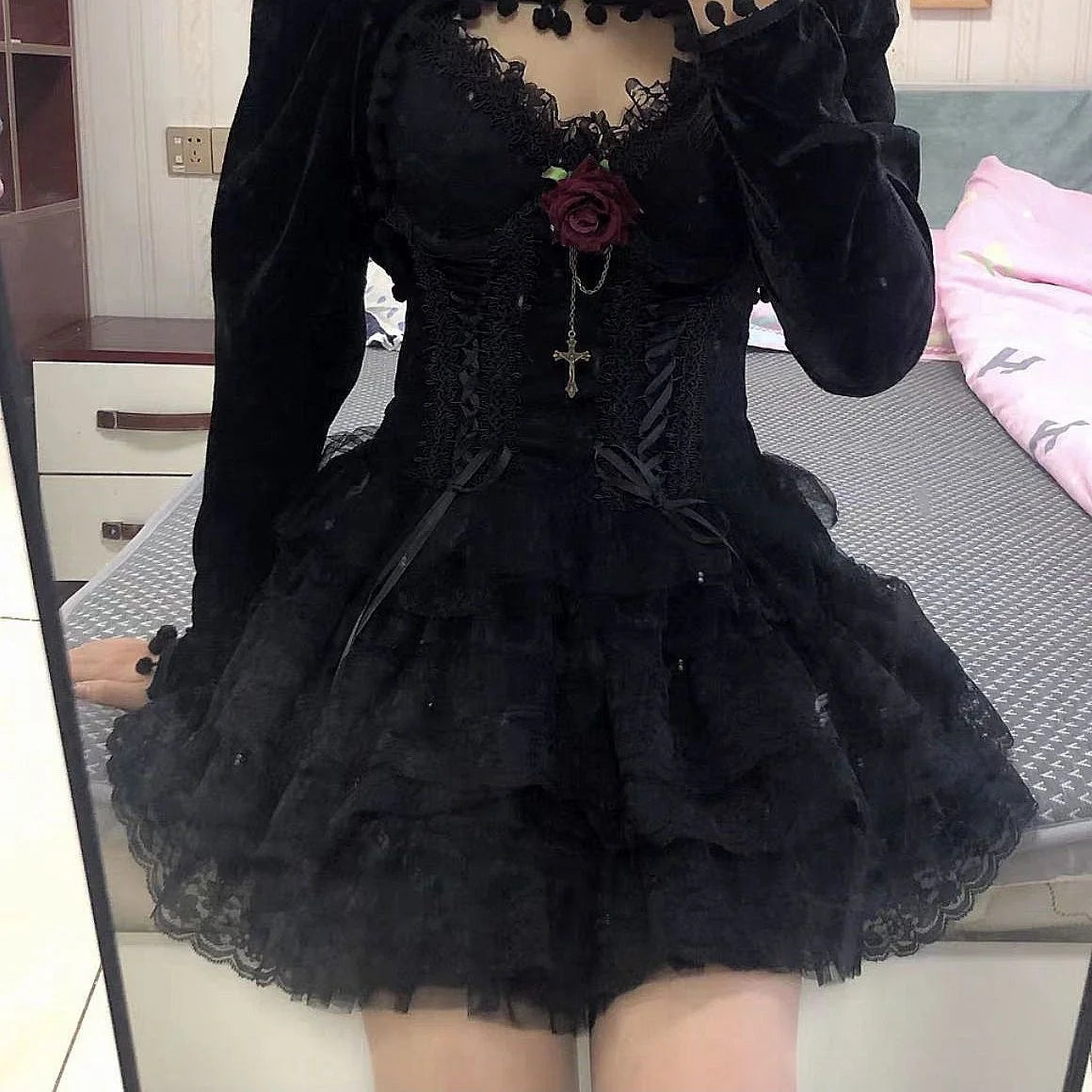 Y2K Gothic Lace Tutu Skirt - Black Mesh Mini Tulle