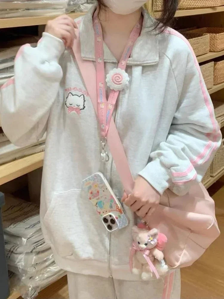 Kawaii Pink Cat Hoodie - Harajuku Oversized Style