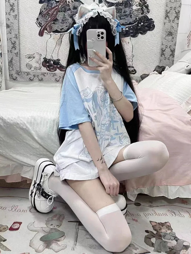 Y2K Harajuku Patchwork Tee - Kawaii Cartoon Print