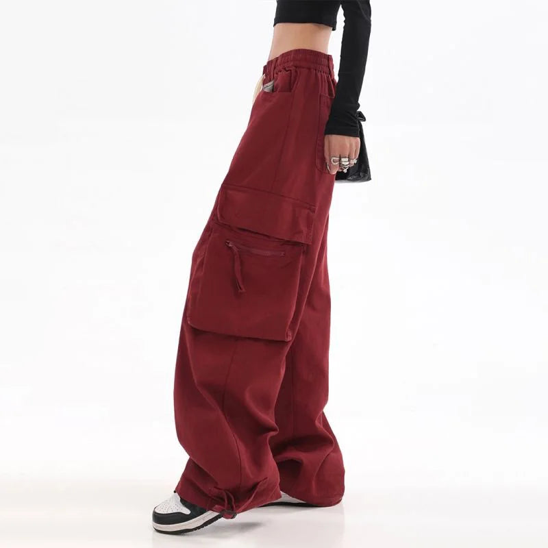 Y2K Vintage Red Cargo Pants - Oversized Hip Hop Streetwear