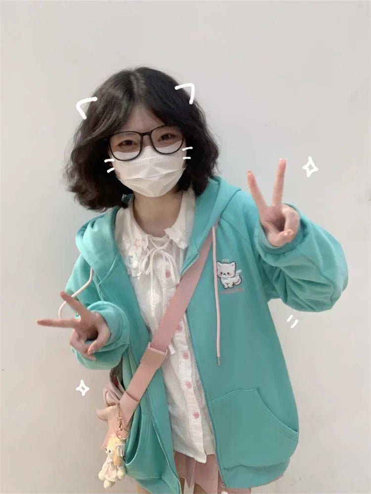Y2K Kawaii Cat Ear Hoodie - Harajuku Oversized Jacket