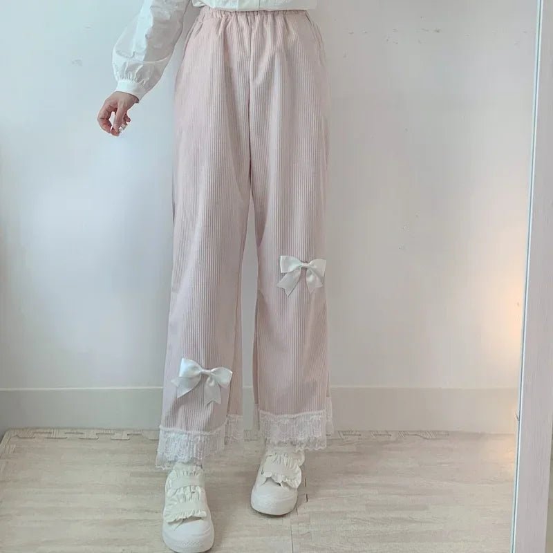 Y2K Kawaii Corduroy Pants - Pink Lolita High Waist