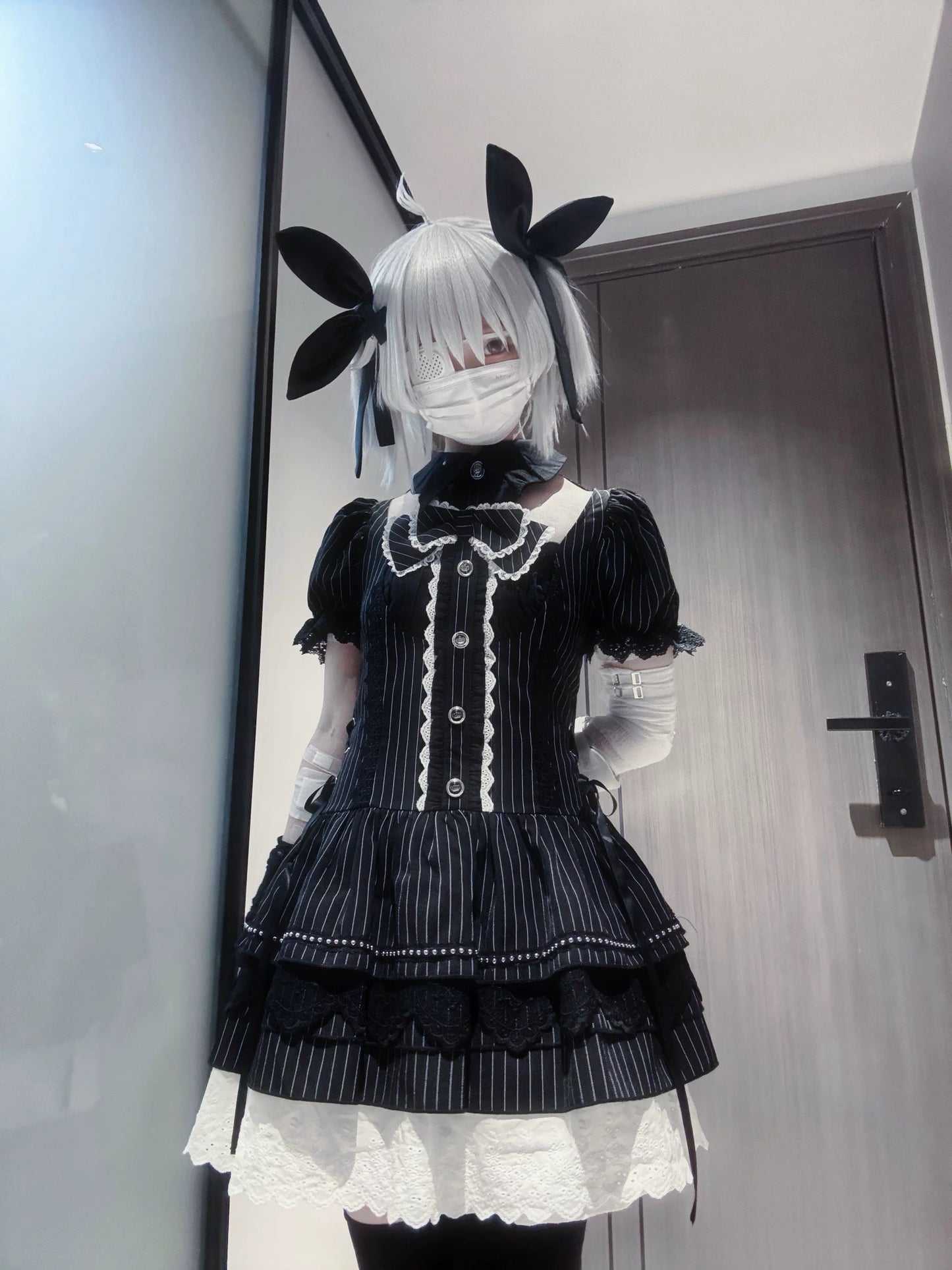 Batwing Collar Bow Dress - Subculture Puff Sleeve