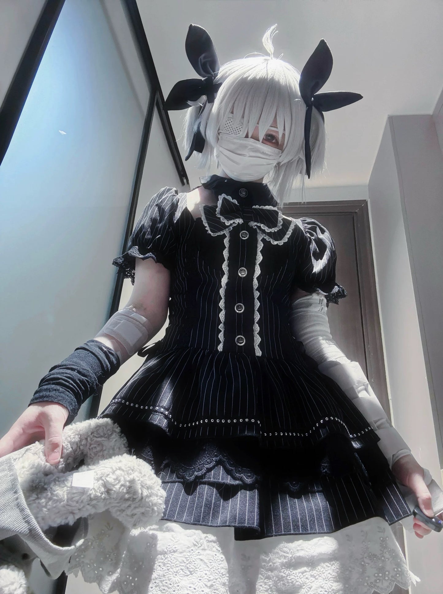 Batwing Collar Bow Dress - Subculture Puff Sleeve
