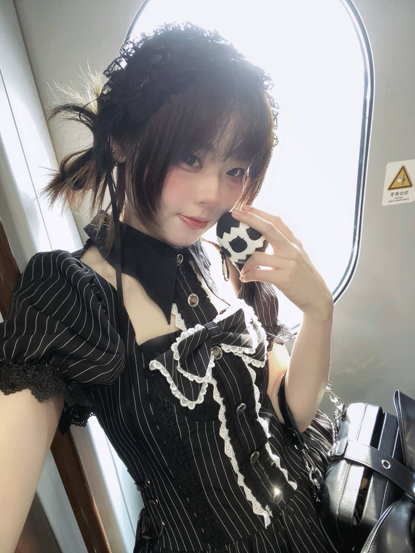 Batwing Collar Bow Dress - Subculture Puff Sleeve