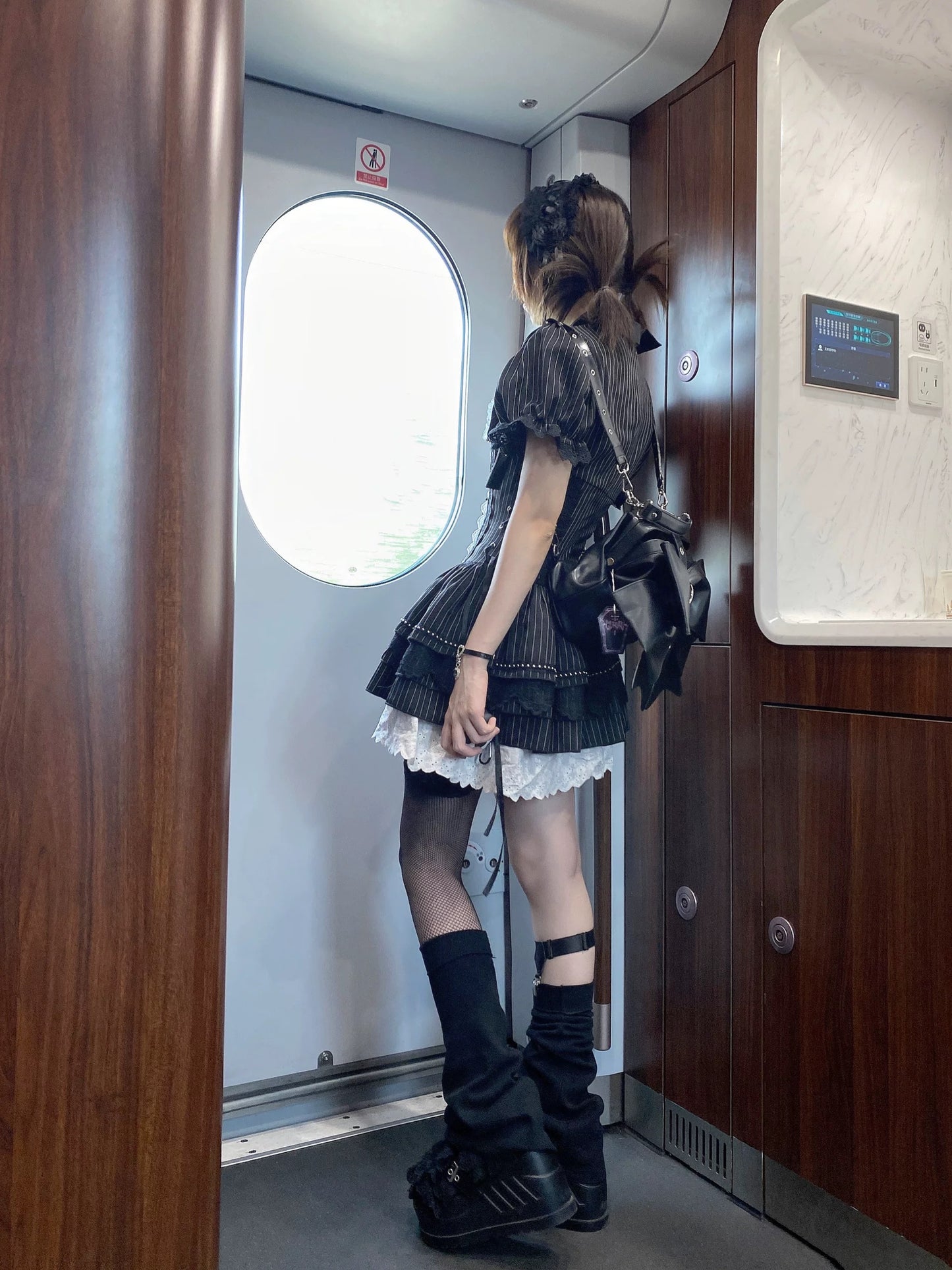 Batwing Collar Bow Dress - Subculture Puff Sleeve