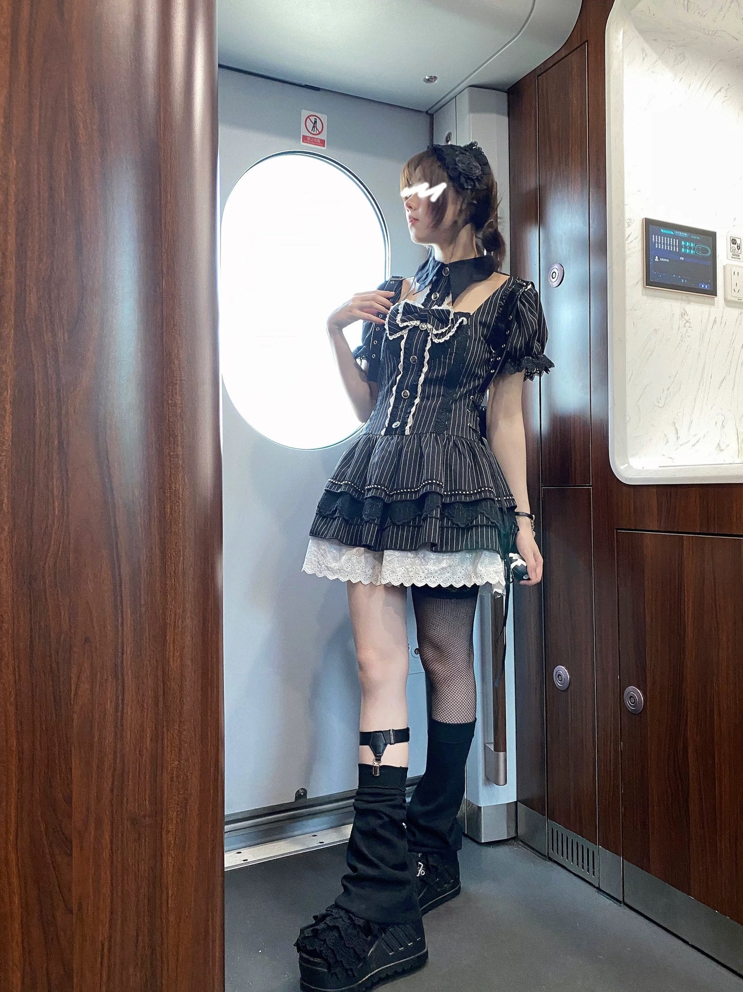 Batwing Collar Bow Dress - Subculture Puff Sleeve