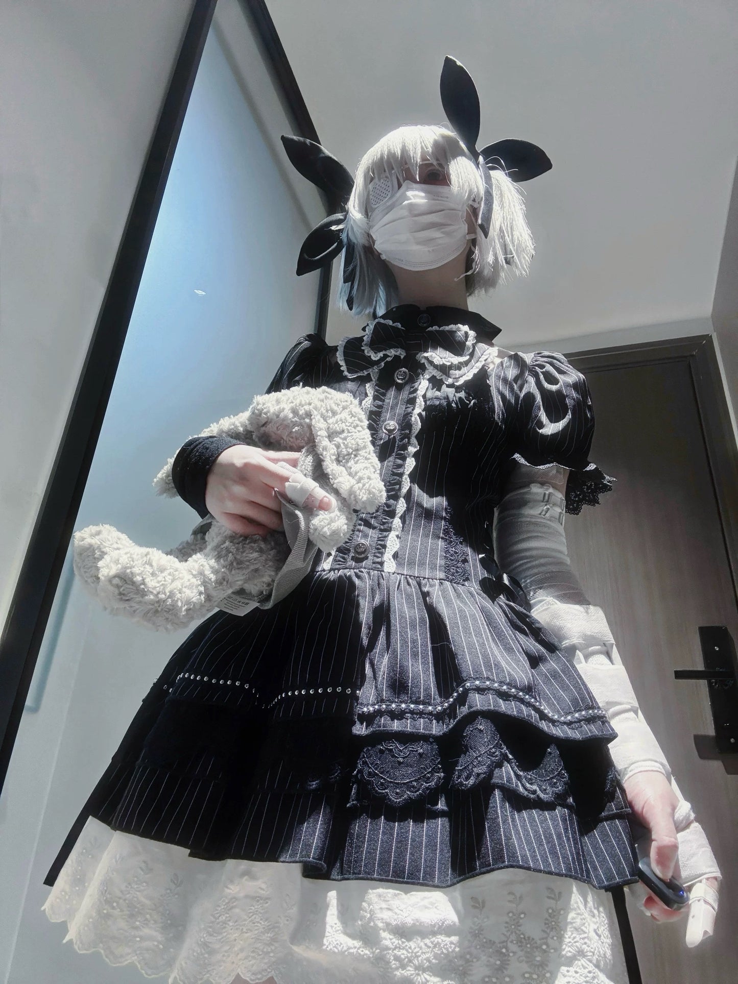 Batwing Collar Bow Dress - Subculture Puff Sleeve