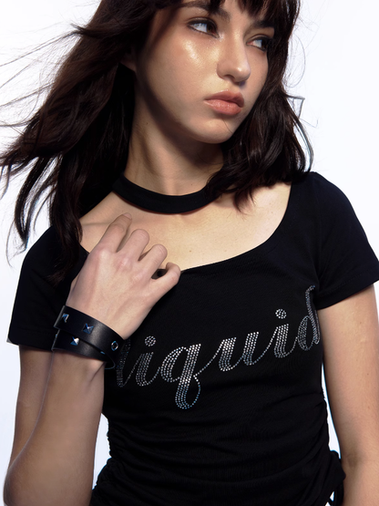 Y2K Rhinestone Letter Tee - Slim Cool Girl Fit