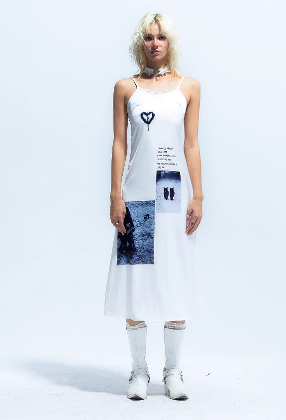 Y2K White Punk Slip Dress - Sexy Slim Fit