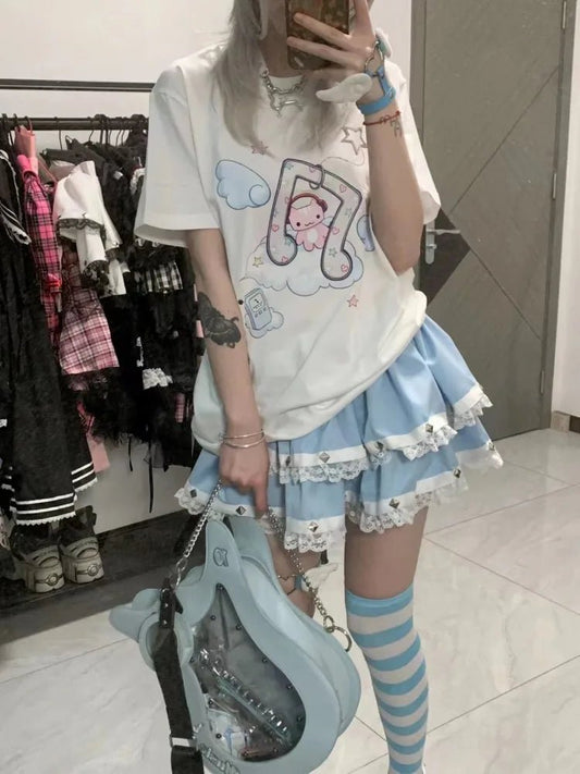 Y2K Kawaii Cartoon Print Tee - Harajuku Streetwear