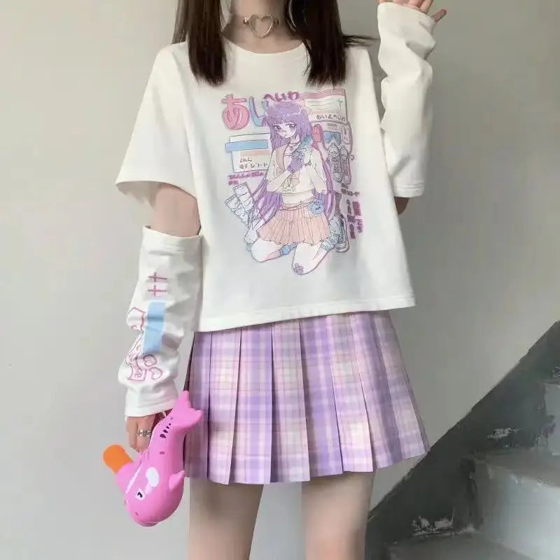 Y2K Japanese Streetwear Anime Tee - Kawaii Graphic Arm Cover