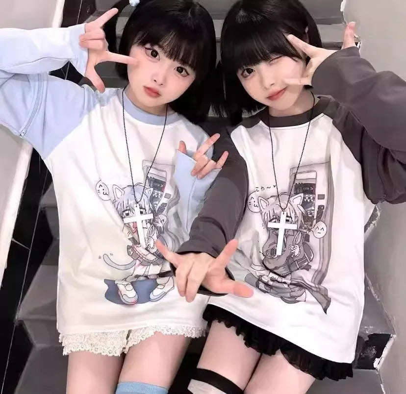 Y2K Japanese Removable Sleeve Tee - Kawaii Casual Top