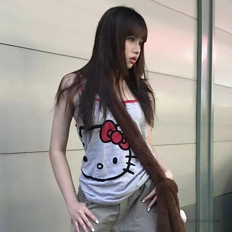 Y2K Hello Kitty Tank Top - Cute Cartoon Suspender